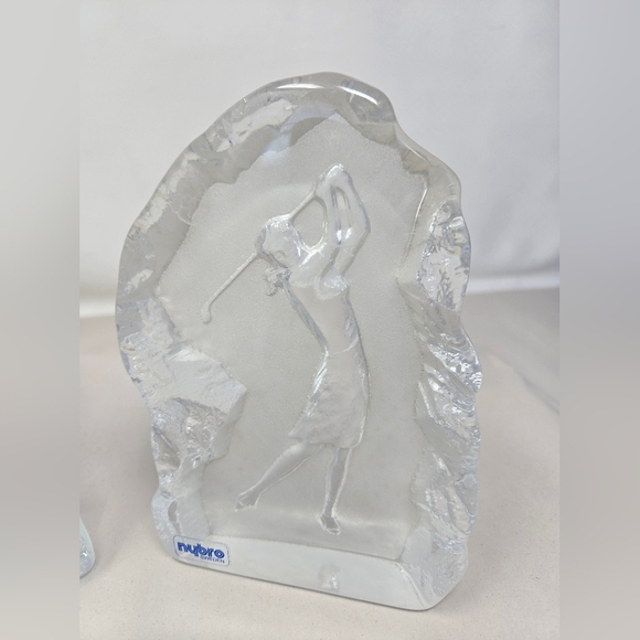 Paul Isling Crystal Glass Artwork Set Man & Women Playing On Golf Course Nybro - Picture 3 of 12